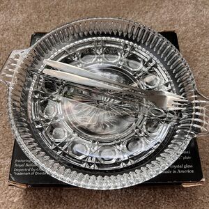 Royal Brighton crystal glass divided relish plate with stainless steel servers